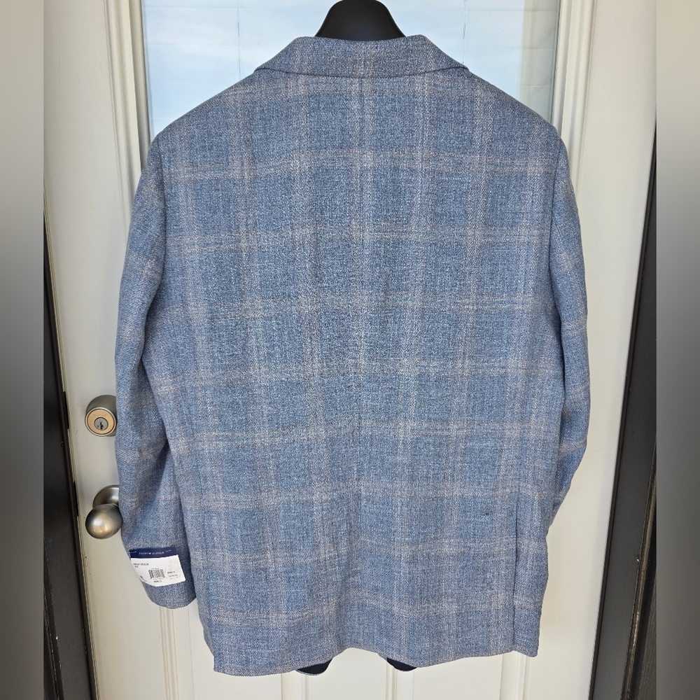 NWT Tommy Hilfiger Gene Men’s Blazer 46R Light Blue Plaid Sport Coat MSRP $295 - Picture 11 of 14